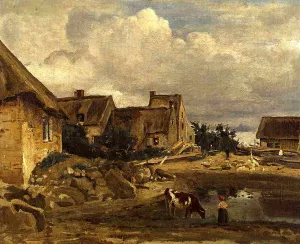 A Farmyard Near Fontainebleau by Jean-Baptiste-Camille Corot Oil Painting