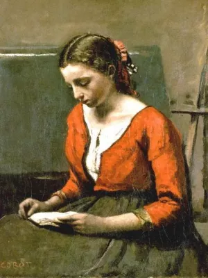 A Girl Reading by Jean-Baptiste-Camille Corot Oil Painting
