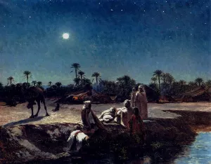 An Arab Encampment By Moonlight Oil painting by Jean Baptiste Paul Lazerges