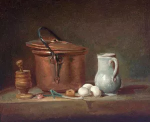 Still Life with Copper Pan and Pestle and Mortar by Jean-Baptiste-Simeon Chardin Oil Painting