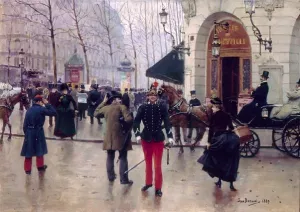 Boulevard Des Capucines at the Site of Theater Du Vaudeville by Jean Beraud Oil Painting