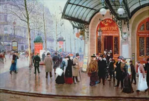 Outside the Vaudeville Theatre, Paris by Jean Beraud Oil Painting