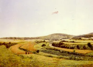 Harvesters In An Extensive Landscape by Jean Ferdinand Monchablon Oil Painting