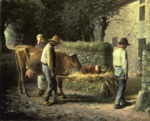 Peasants Bringing Home a Calf Born in the Fields by Jean-Francois Millet Oil Painting