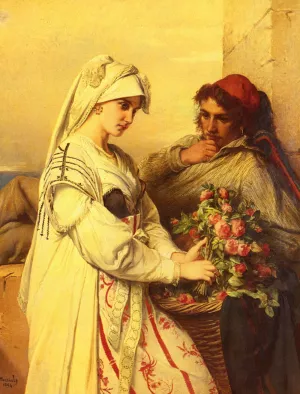 The Rose Vendor by Jean-Francois Portaels Oil Painting