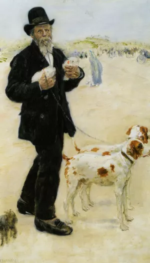 Man Walking Dogs by Jean-Francois Raffaelli Oil Painting