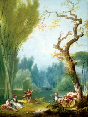 A Game of Horse and Rider by Jean-Honore Fragonard Oil Painting