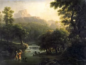 Landscape with Figures Crossing a River by Jean-Joseph-Xavier Bidauld Oil Painting