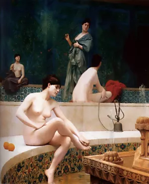 A Bath, Woman Bathing Her Feet Oil painting by Jean-Leon Gerome