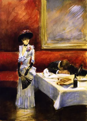 At a Restaurant by Jean-Louis Forain Oil Painting