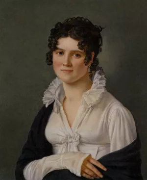 Portrait of a Lady Half Length Wearing a White Muslin Dress and a Black Shawl by Jean Mieg Oil Painting
