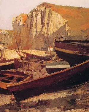 Barques au pied d'une falaise en Normandie by Jean-Paul Laurens Oil Painting