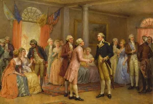 Washington Greeting Lafayette at Mount Vernon, 1784 by Jennie Augusta Brownscombe Oil Painting