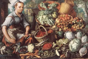 Market Woman with Fruit, Vegetables and Poultry by Joachim Beuckelaer Oil Painting