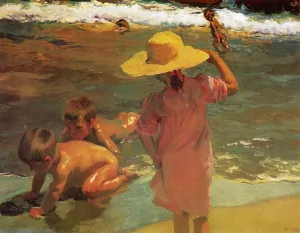 Children on the Seashore by Joaquin Sorolla y Bastida Oil Painting