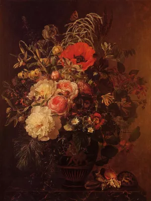 Still Life with Flowers in a Greek Vase by Johan Laurentz Jensen Oil Painting