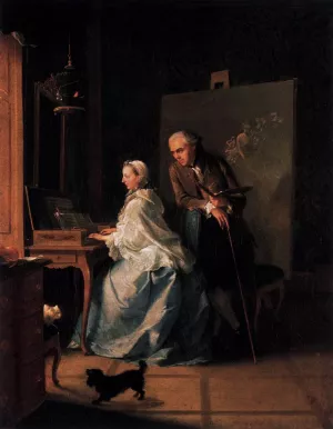 Portrait of the Artist and His Wife at the Spinet by Johann Heinrich Tischbein The Elder Oil Painting