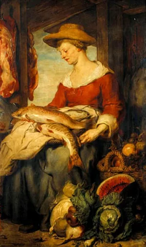 Junge Frau mit Strohhut als Verkauferin auf dem Markt by Johann Von Strasioipka Canon Oil Painting