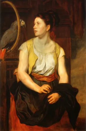 Madchen mit Papagei Die Gattin des Kuenstlers by Johann Von Strasioipka Canon Oil Painting