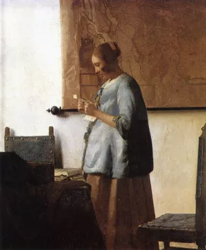 Woman in Blue Reading a Letter by Johannes Vermeer Oil Painting