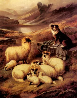 Guarding His Flock by John Barker Oil Painting