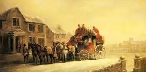 A Coach Outside an Inn in Winter Oil painting by John Charles Maggs