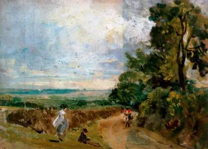 A Country Road with Trees and Figures by John Constable Oil Painting