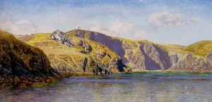 Coast Scene With Calm Sea by John Edward Brett Oil Painting