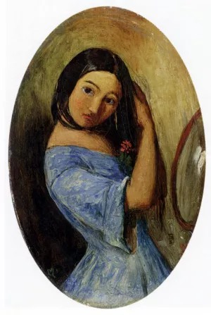 A Young Girl Combing Her Hair Oil painting by John Everett Millais