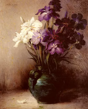Japanese Iris - Six Varieties by John Ferguson Weir Oil Painting