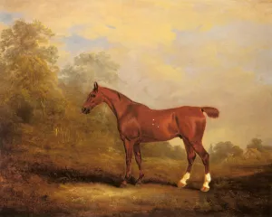 Cecil, a Favorite Hunter of the Earl of Jersey in a Landscape by John Ferneley Snr. Oil Painting