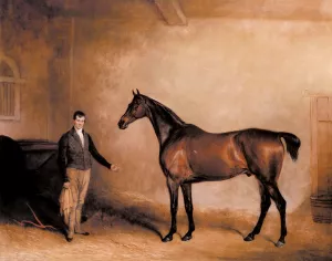 Mr. C. N. Hogg's Claxton and a Groom in a Stable by John Ferneley Snr. Oil Painting