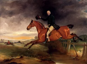 Mr George Marriott On His Bay Hunter Taking A Fence by John Ferneley Snr. Oil Painting