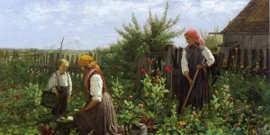 Tending the Garden by John J. Hammer Oil Painting
