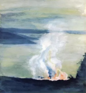 Crater of Kilauea and Dana Lake in Twilight by John La Farge Oil Painting