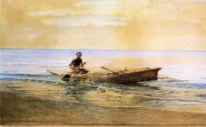 Man in Canoe, Samoa by John La Farge Oil Painting