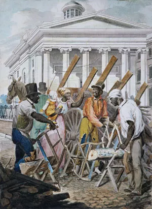 Black Sawyers Working in front of the Bank of Pennsylvania, Philadelphia by John Lewis Krimmel Oil Painting