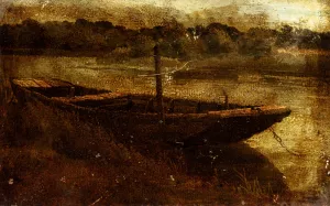 Study of a Punt Moored at Twickenham by John Linnell Oil Painting