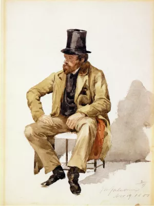 Bearded Man in Tall Hat and Long Coat by John Mackie Falconer Oil Painting