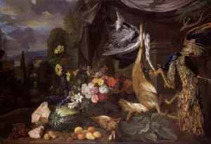 Still-Life with Flowers and Fowl by John Michael Rysbrack Oil Painting