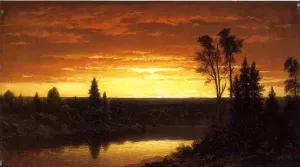 River Sunset - View of the Catskills by John W Casilear Oil Painting