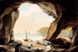 A View From A Cave Near Tenby, South Wales by John Warwick Smith Oil Painting