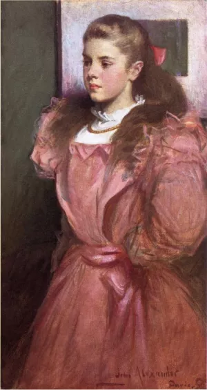 Young Girl in Rose also known as Portrait of Eleanora Randolph Sears by John White Alexander Oil Painting