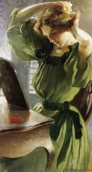 Young Woman Arranging Her Hair by John White Alexander Oil Painting
