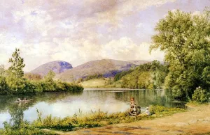 A Game by the River by John William Hill Oil Painting