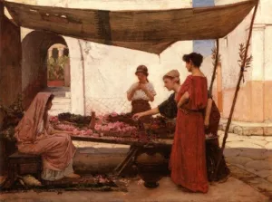 A Grecian Flower Market, Also Known as A Flower Stall by John William Waterhouse Oil Painting