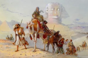 A Caravan with the Pyramids and Sphinx Beyond Oil painting by Joseph Austin Benwell