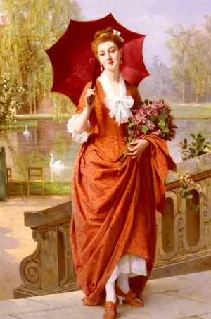 The Red Parasol by Joseph Caraud Oil Painting