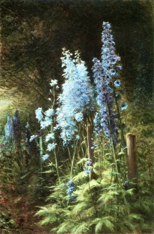 Delphiniums in a Wooded Landscape by Joseph Farquharson Oil Painting