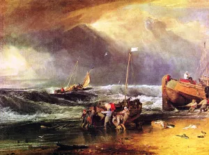 A Coast Scene with Fishermen Hauling a Boat Ashore by Joseph Mallord William Turner Oil Painting